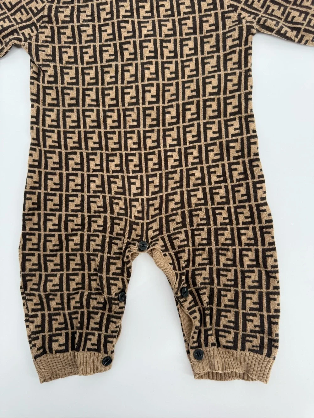 Fendi Brown and Black FF Logo Tobacco cotton and cashmere onesie